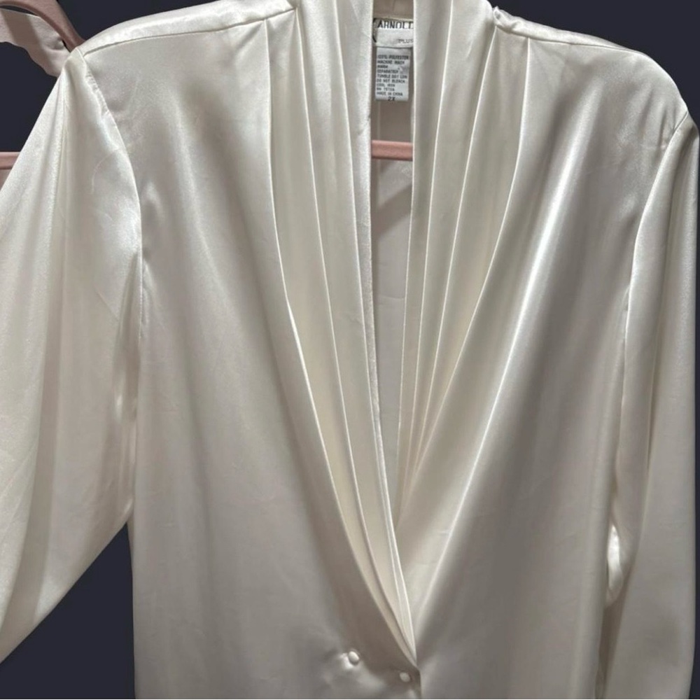 Silky Ivory Draped V-Neck Blouse